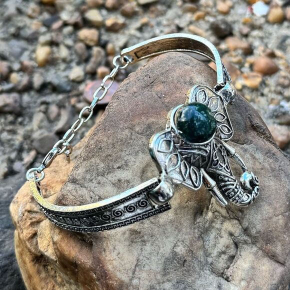 Tibet Style Elephant Bracelet Silver Tone 8.5in Boho Hippie - Picture 3 of 8